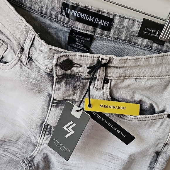 Men's Slim Straight Fit Gray Denim 30x30 - Picture 2 of 9